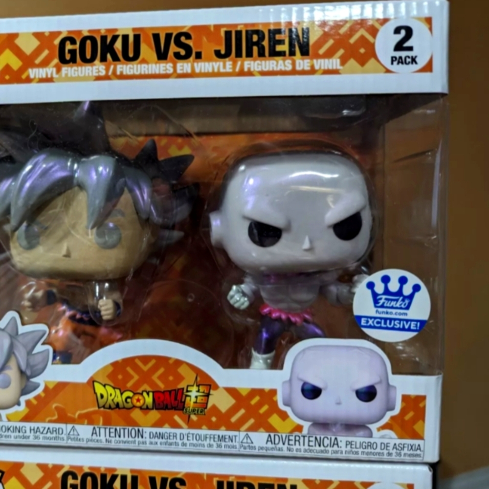 This 2-pack Funko Pop features Dragon Ball characters Goku and Jiren in a battle